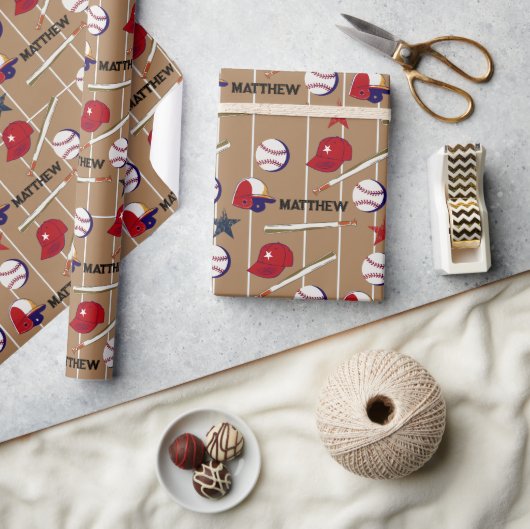 Honkbalpatroon Kinder naam Cadeaupapier (Crafts)