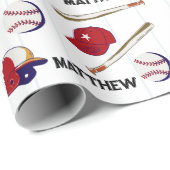 Honkbalpatroon Kinder naam Cadeaupapier (Rol Hoek)