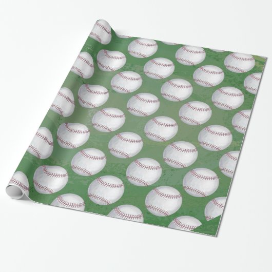 Honkbalpatroon op groen cadeaupapier (Uitgerold)