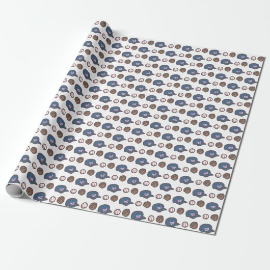 Honkbalpet, handschoen en bal patroon cadeaupapier (Uitgerold)