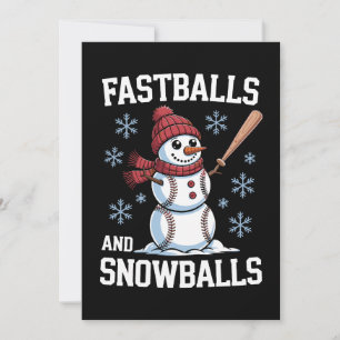 Honkbals En Sneeuwballen Baseball Sneeuwman Kerstm Kaart