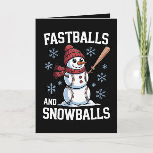 Honkbals En Sneeuwballen Baseball Sneeuwman Kerstm Kaart