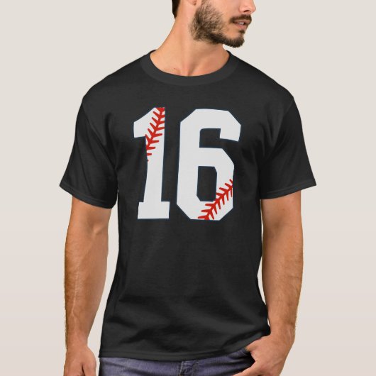 Honkbalshirt nummer 16 t-shirt (Voorkant)