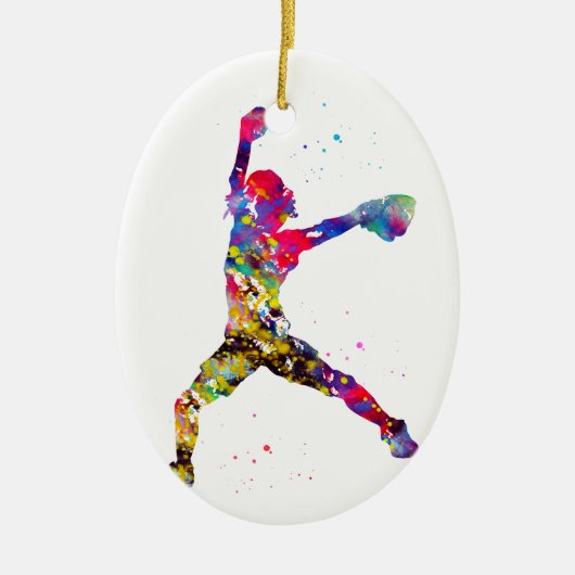 Honkbalsoftbal Pitcher Keramisch Ornament (Voorkant)