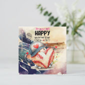 Honkbalspeel voor Valentijnsdag met harten Feestdagenkaart (Staand voorkant)