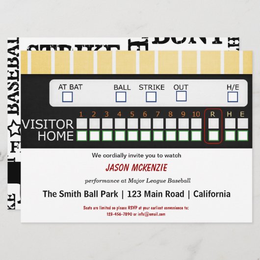 honkbalspel kaart (Voorkant / Achterkant)