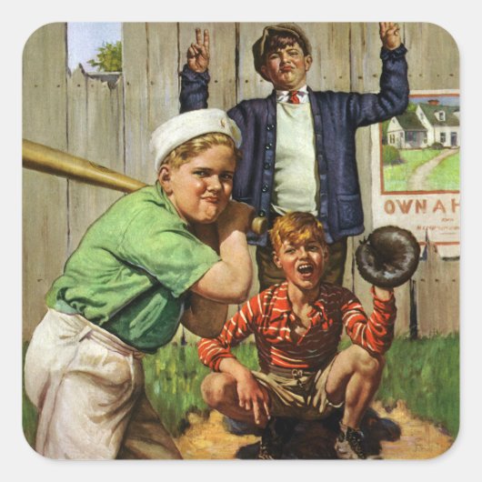  honkbalspel, Kinderen Jongens Sportspeler Vierkante Sticker (Voorkant)