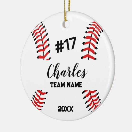 honkbalspeler | Aangepast naamnummer & team Keramisch Ornament (Links)