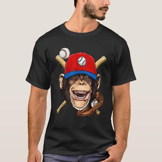 Honkbalspeler Apengezicht Werper Vanger Honkbal T-shirt (Voorkant)