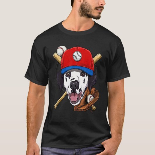 Honkbalspeler coach Dalmatische hond werper kat T-shirt (Voorkant)