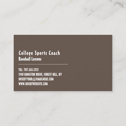  honkbalspeler, coach Visitekaartje (Achterkant)