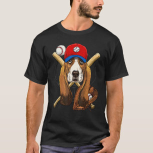Honkbalspeler coaches Basset Hound  Werper Vanger T-shirt