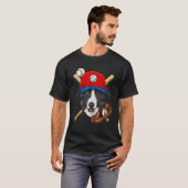Honkbalspeler coaches Border Collie hond werper T-shirt (Voorkant volledig)