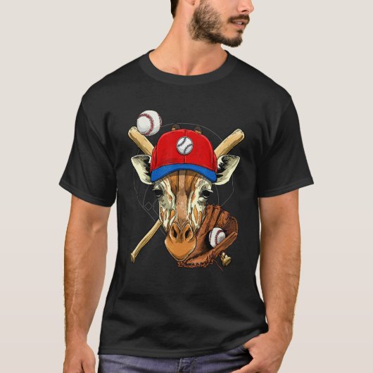 Honkbalspeler Giraffe Werper Vanger Honkbal C T-shirt (Voorkant)
