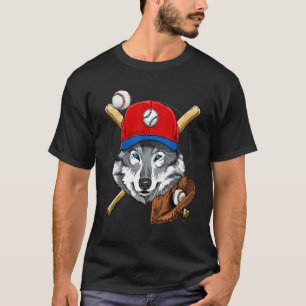 Honkbalspeler Grijze Wolf Werper Catcher Honkbal T-shirt