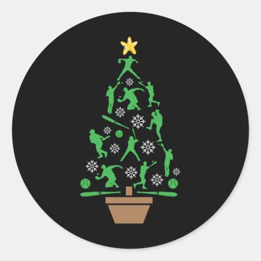 Honkbalspeler Kerstboom Ronde Sticker (Voorkant)