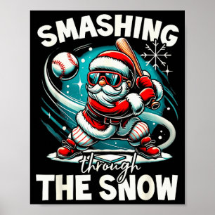 Honkbalspeler Kerstman, doorheen slaand  Poster