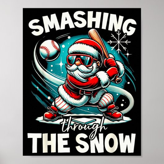 Honkbalspeler Kerstman, doorheen slaand Poster (Voorkant)