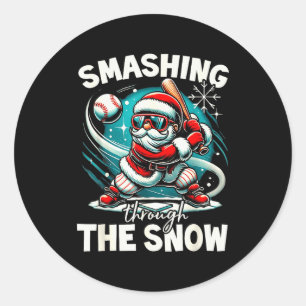 Honkbalspeler Kerstman, Doorheen Smaakt Ronde Sticker