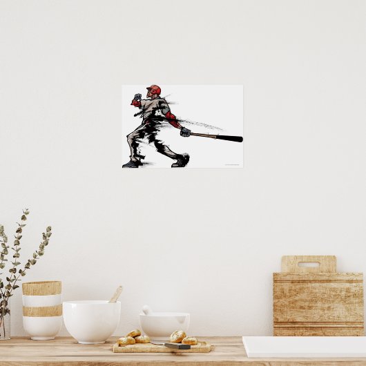 Honkbalspeler met knuppel, zijdelings uitzicht poster (Keuken)