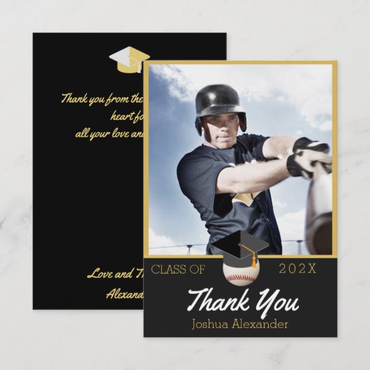 Honkbalspeler Modern foto afstudeerklas van Bedankkaart (Voorkant / Achterkant)
