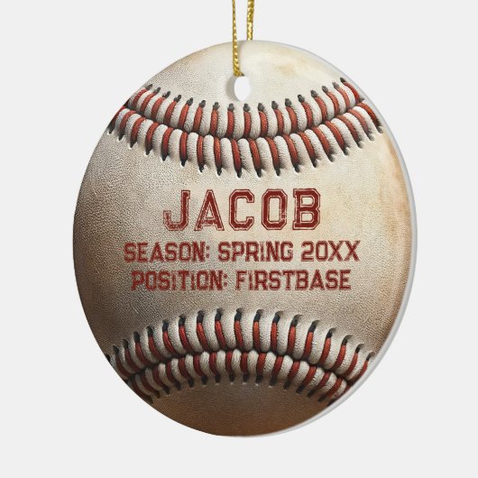  honkbalspeler naam Kinder kerst Keramisch Ornament (Links)