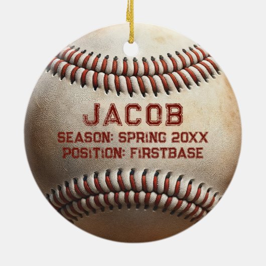 honkbalspeler naam Kinder kerst Keramisch Ornament (Achterkant)