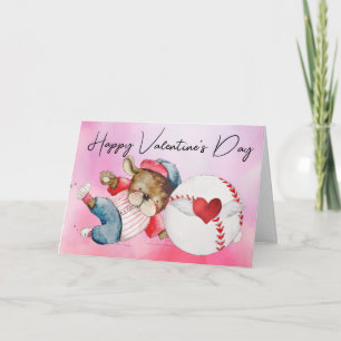 Honkbalspeler op Valentijnsdag aquarel Kaart