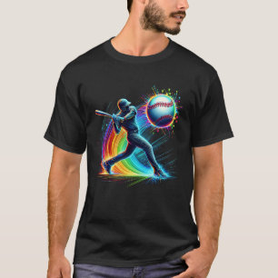 Honkbalspeler raken bal Rainbow Burst Sports T-shirt