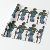  honkbalspeler retro sportkunstwerk cadeaupapier (Uitgerold)