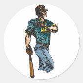  honkbalspeler retro sportkunstwerk ronde sticker (Voorkant)