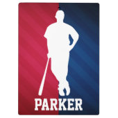 Honkbalspeler; rood, wit en blauw klembord (Achterkant)