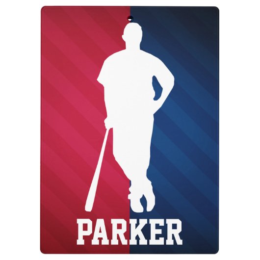 Honkbalspeler; rood, wit en blauw klembord (Achterkant)