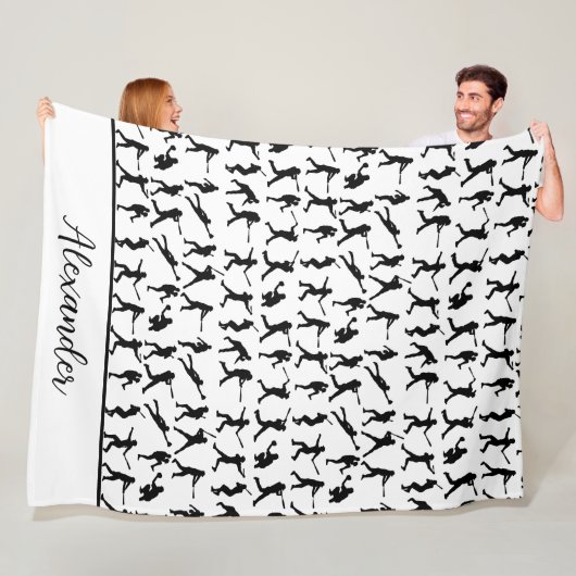 Honkbalspeler Silhouet Zwart & Wit Naam Fleece Deken (In situ)