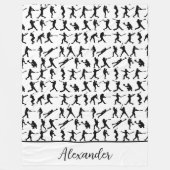 Honkbalspeler Silhouet Zwart & Wit Naam Fleece Deken (Voorkant)