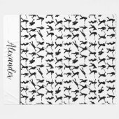 Honkbalspeler Silhouet Zwart & Wit Naam Fleece Deken (Voorkant (Horizontaal))