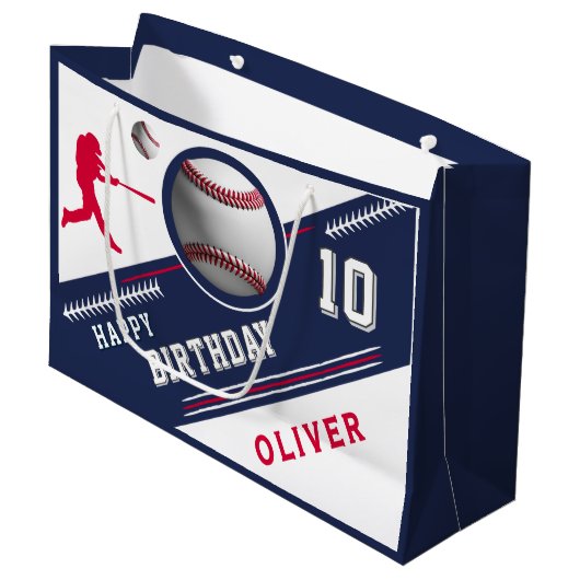 Honkbalspeler Thema Verjaardagsfeest Groot Cadeauzakje (Voorkant Gekanteld)