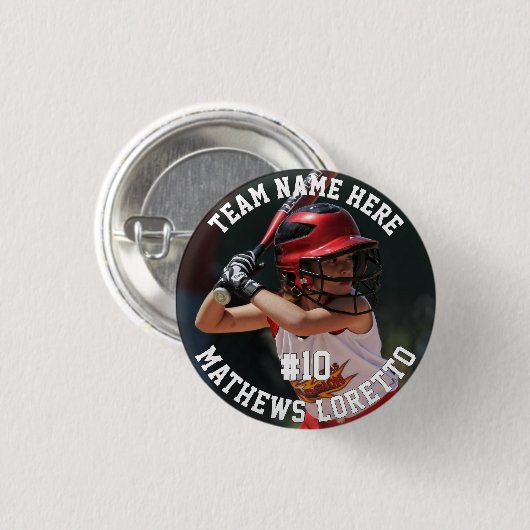 Honkbalspeler Voeg Naam Team en Foto toe Ronde Button 3,2 Cm (Voorkant /achterkant)