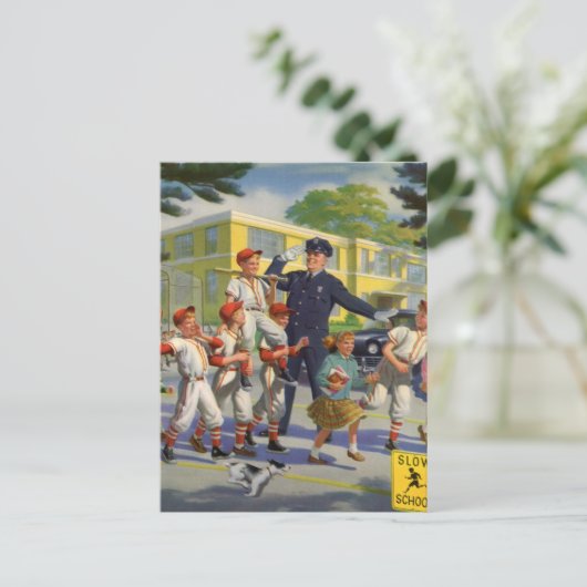  honkbalspelers en politie Crossing Guard Briefkaart (Staand voorkant)