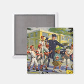  honkbalspelers en politie Crossing Guard Magneet (Voorkant / Achterkant)