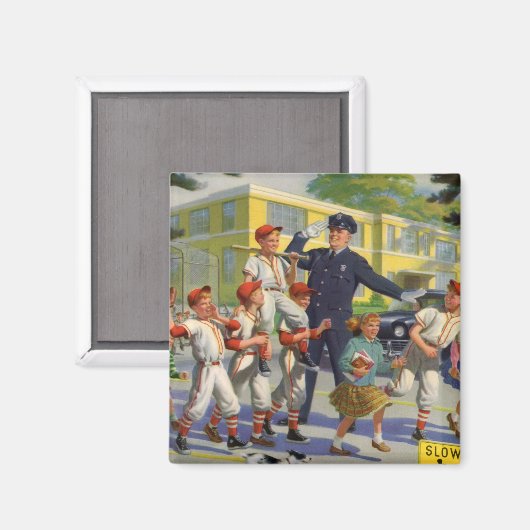  honkbalspelers en politie Crossing Guard Magneet (Voorkant / Achterkant)