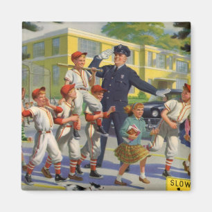 honkbalspelers en politie Crossing Guard Magneet