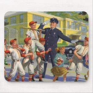 honkbalspelers en politie Crossing Guard Muismat