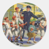  honkbalspelers en politie Crossing Guard Ronde Sticker (Voorkant)