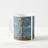 Honkbalsport uit het verleden, werper in honkbalwe koffiemok (Voorkant links)