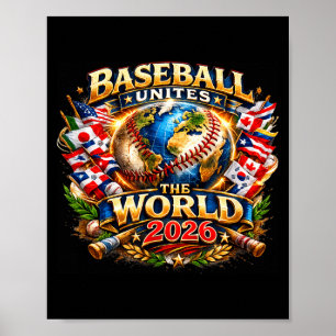 Honkbalsport verenigt de wereld 2026 wereldwijde f poster