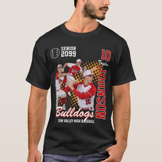 Honkbalteam aangepaste foto seniorenavond rood t-shirt (Voorkant)