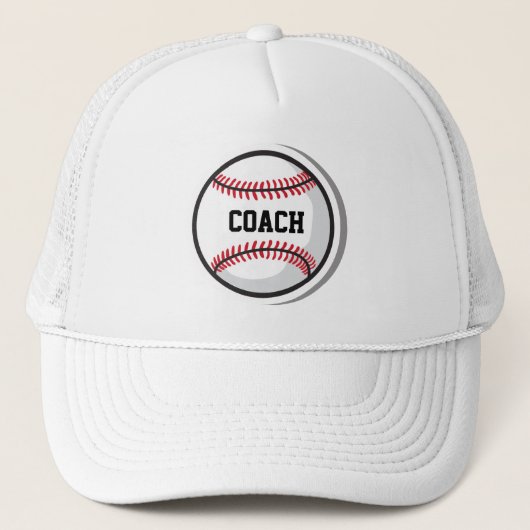 Honkbalteam COACH Wit Rood Zwart Trucker Pet (Voorkant)