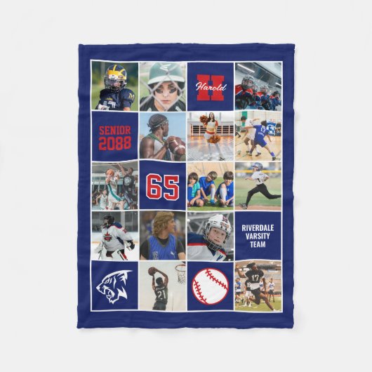 Honkbalteam Senior Night Aangepaste Foto Blauwe Ro Fleece Deken (Voorkant)