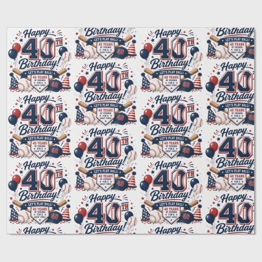 Honkbalthema 40e verjaardag cadeaupapier (Vlak)